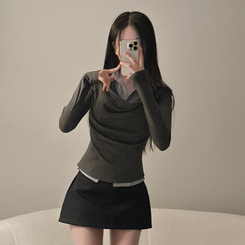 ドレープシャツレイヤード長袖Tシャツ CHARCOAL