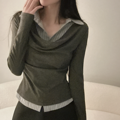 ドレープシャツレイヤード長袖Tシャツ CHARCOAL