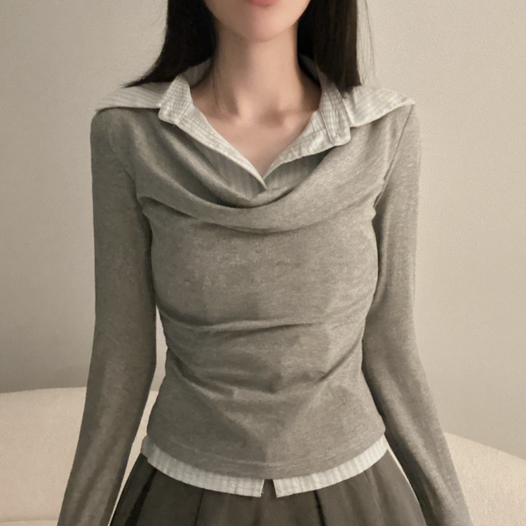 ドレープシャツレイヤード長袖Tシャツ GREY