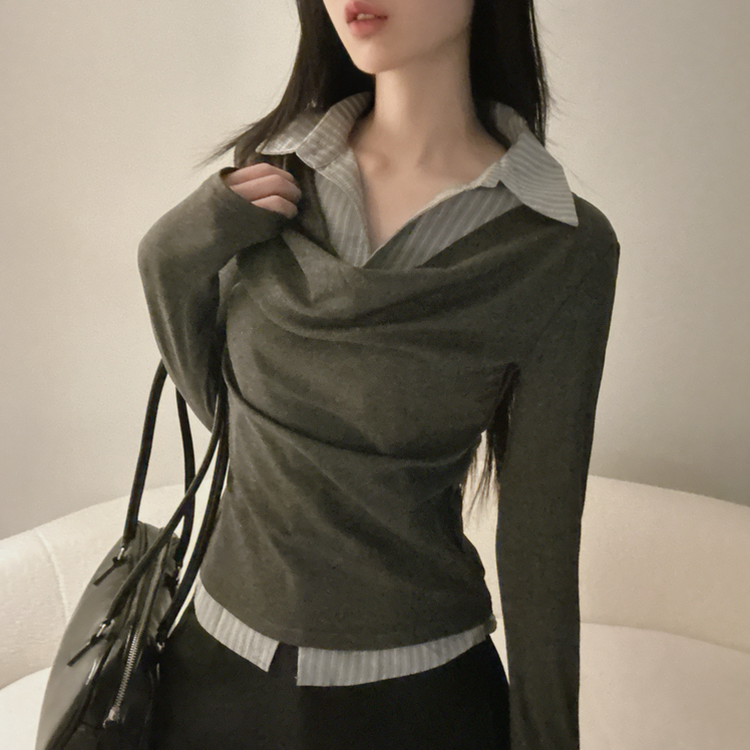 ドレープシャツレイヤード長袖Tシャツ CHARCOAL