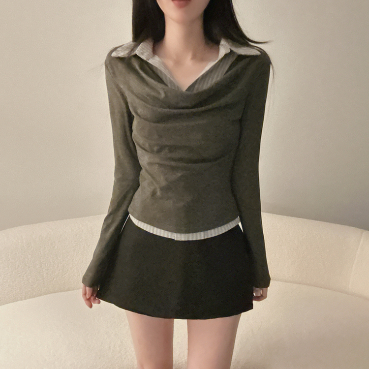 ドレープシャツレイヤード長袖Tシャツ CHARCOAL