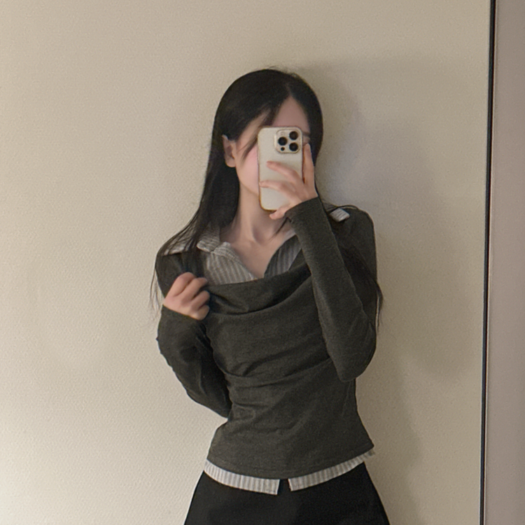 ドレープシャツレイヤード長袖Tシャツ CHARCOAL