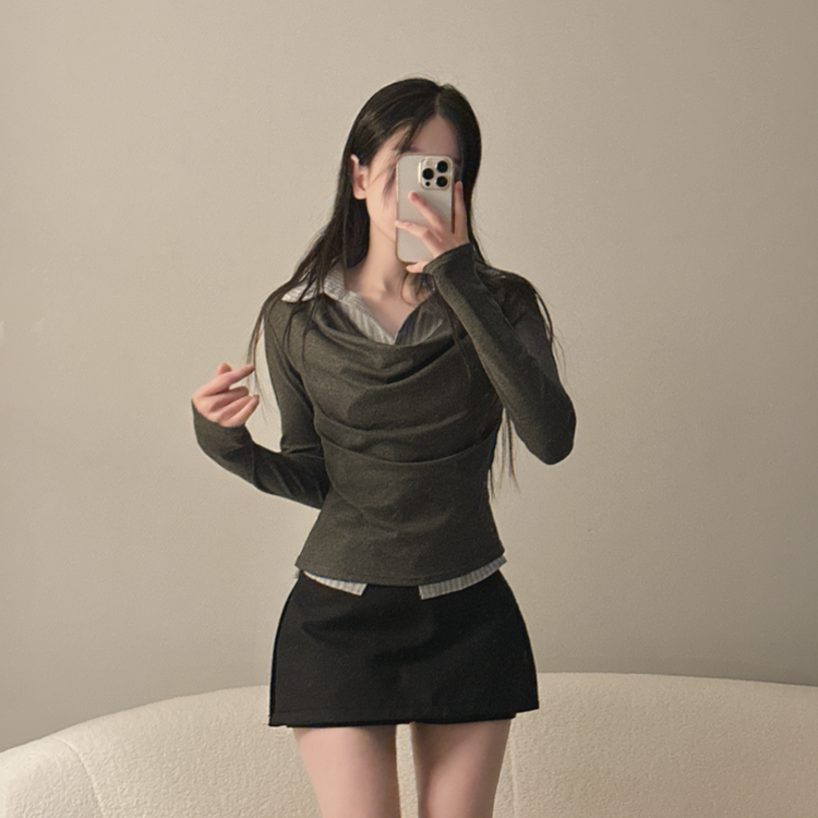 ドレープシャツレイヤード長袖Tシャツ CHARCOAL