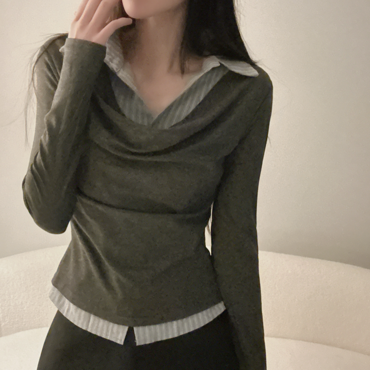 ドレープシャツレイヤード長袖Tシャツ CHARCOAL