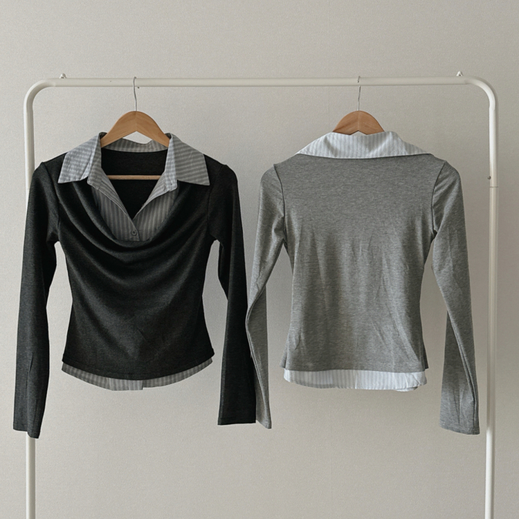 ドレープシャツレイヤード長袖Tシャツ