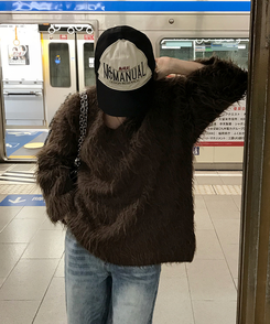 ファーVネックニット BROWN