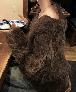 ファーVネックニット BROWN