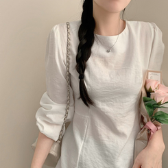 이브 허리끈 봄 긴팔 라운드넥 블라우스 봄옷 상의 벚꽃 아이보리