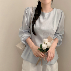 이브 허리끈 봄 긴팔 라운드넥 블라우스 봄옷 상의 벚꽃 소라