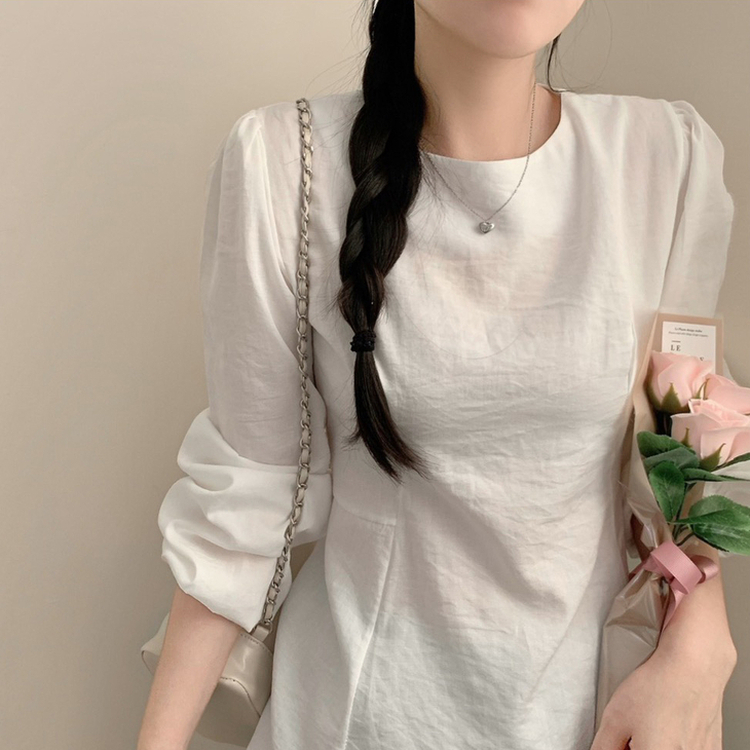 이브 허리끈 봄 긴팔 라운드넥 블라우스 봄옷 상의 벚꽃 아이보리