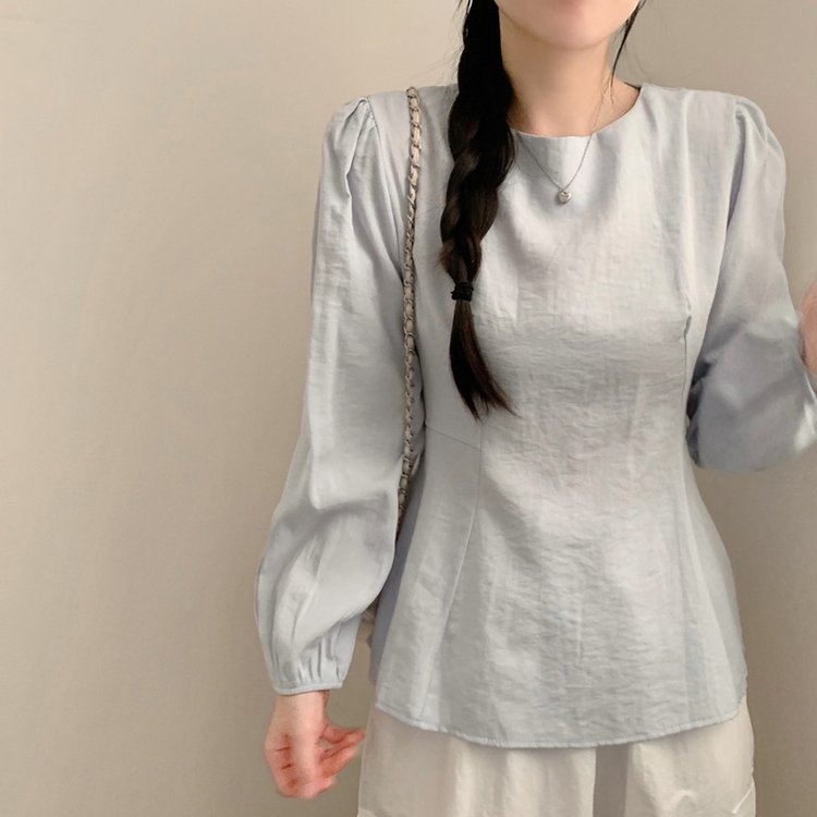 이브 허리끈 봄 긴팔 라운드넥 블라우스 봄옷 상의 벚꽃 소라