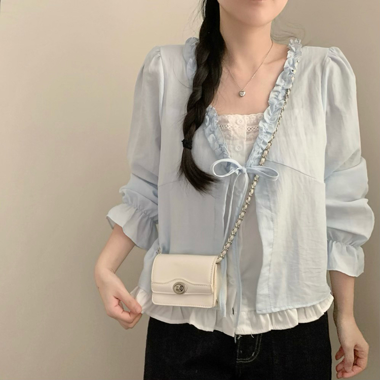 나비 레이스 봄 리본 긴팔 쉬폰 블라우스 상의 데이트 벚꽃 봄옷 소라