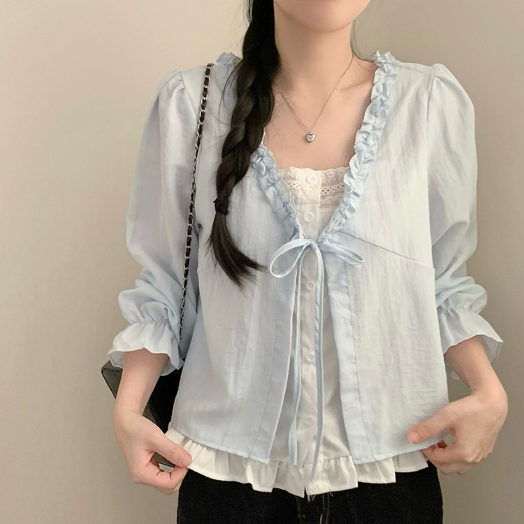 나비 레이스 봄 리본 긴팔 쉬폰 블라우스 상의 데이트 벚꽃 봄옷 소라