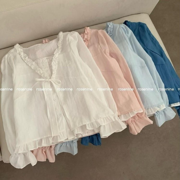 나비 레이스 봄 리본 긴팔 쉬폰 블라우스 상의 데이트 벚꽃 봄옷