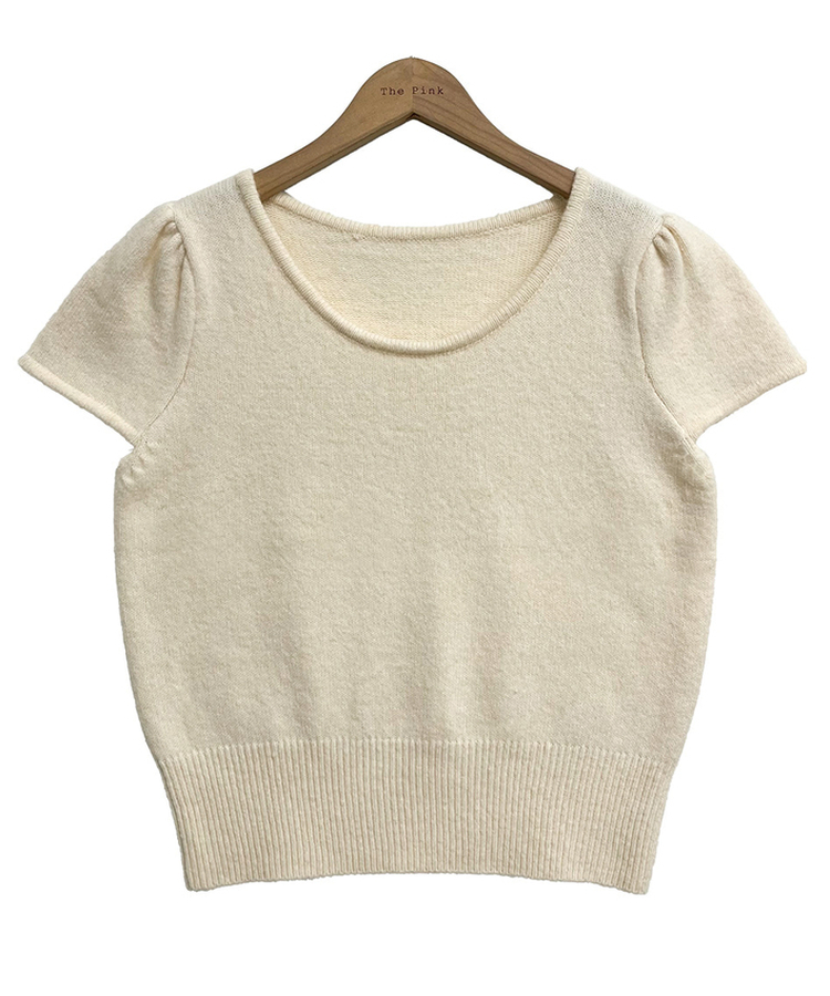 シャーリングラウンドパフ半袖ニット