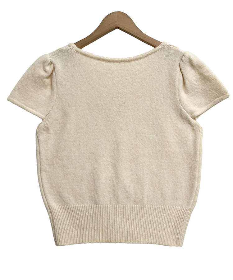 シャーリングラウンドパフ半袖ニット