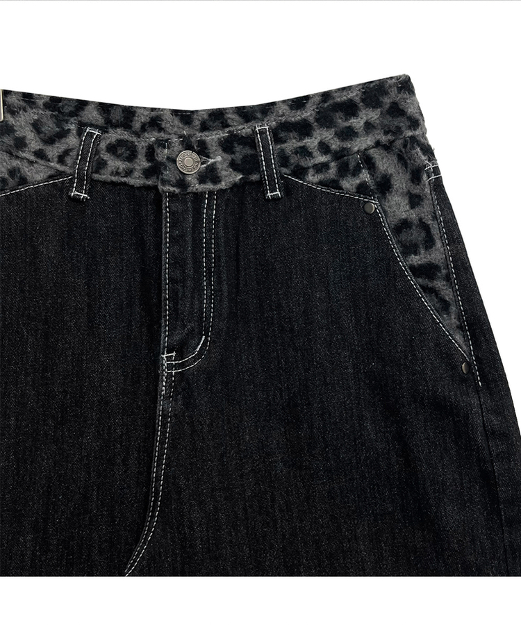 レオパードステッチワイドデニムパンツ