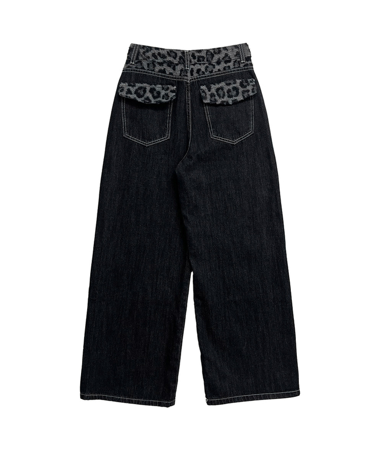 レオパードステッチワイドデニムパンツ