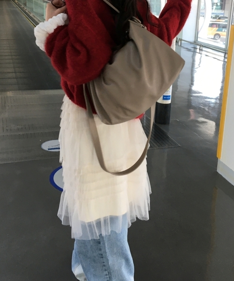 リンヌウエストバンディングシフォンティアードフリルレースミディスカート2colorレイヤードスカート IVORY