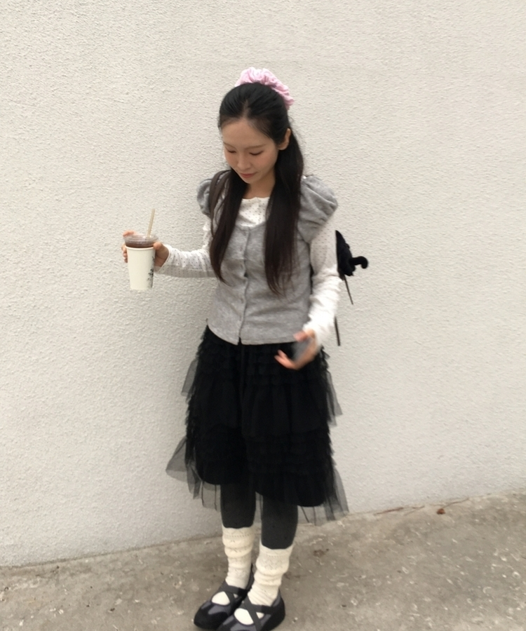 リンヌウエストバンディングシフォンティアードフリルレースミディスカート2colorレイヤードスカート BLACK