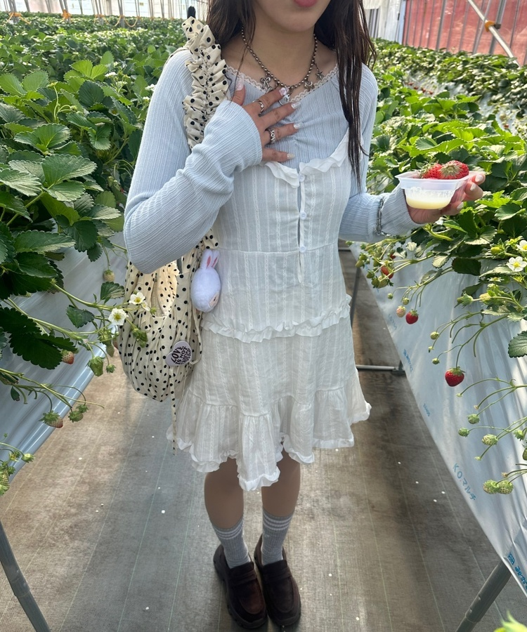 레이어드 프릴 캉캉 원피스 아이보리