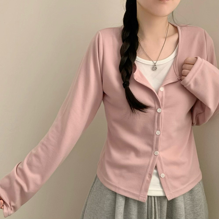 루즈핏 일체형 레이어드 긴팔 가디건 봄 봄옷 가을 가을옷 빅사이즈 66 77이즈 긴소매 티셔츠 핑크