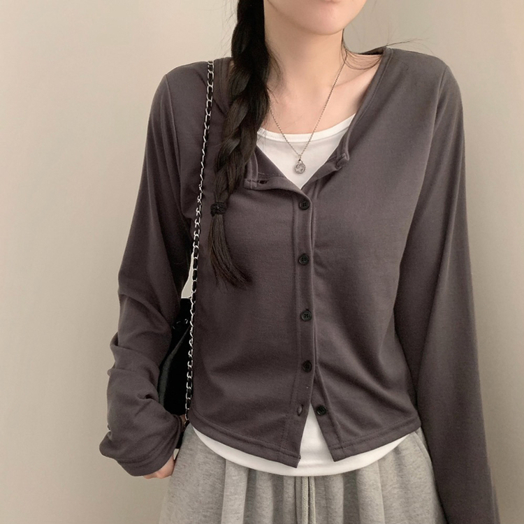 루즈핏 일체형 레이어드 긴팔 가디건 봄 봄옷 가을 가을옷 빅사이즈 66 77이즈 긴소매 티셔츠 먹색