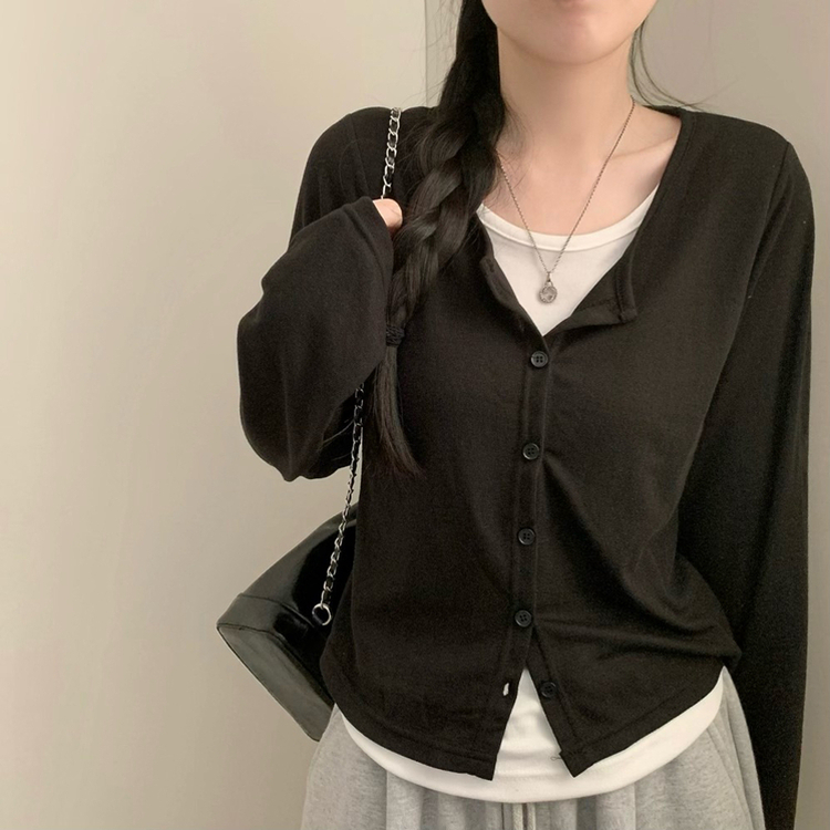 루즈핏 일체형 레이어드 긴팔 가디건 봄 봄옷 가을 가을옷 빅사이즈 66 77이즈 긴소매 티셔츠 블랙