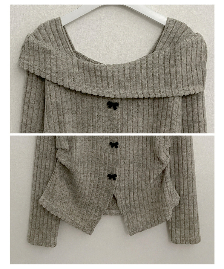 슬로리본골지오프숄더니트긴팔티셔츠