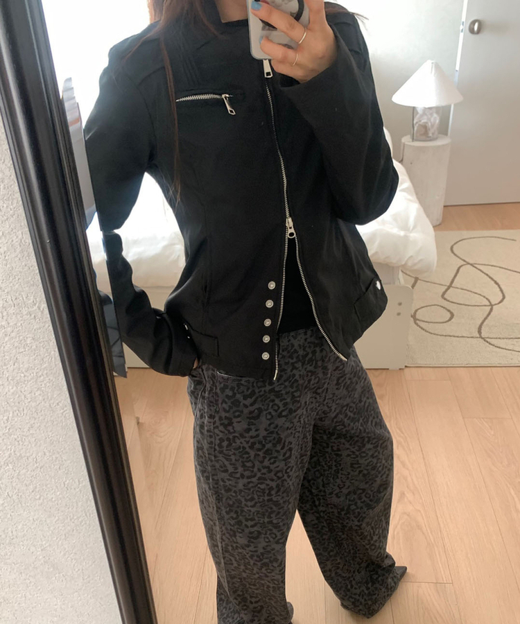 ジッパースタッドスナップジャケット BLACK