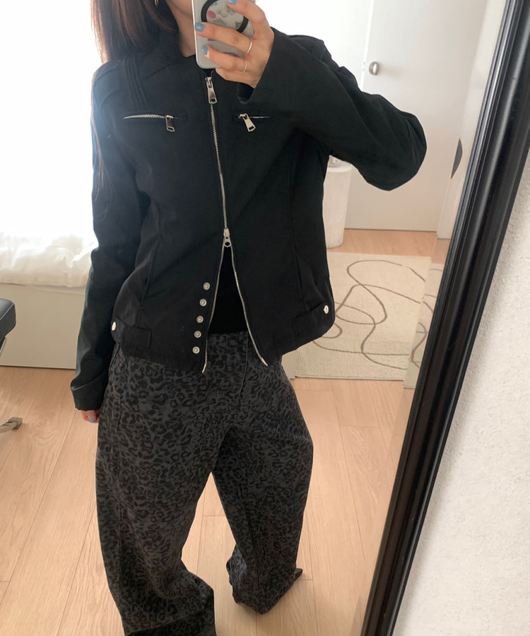 ジッパースタッドスナップジャケット BLACK