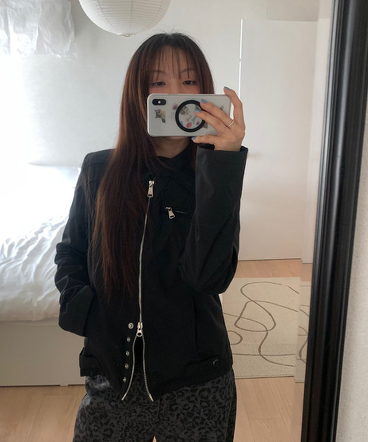 ジッパースタッドスナップジャケット BLACK