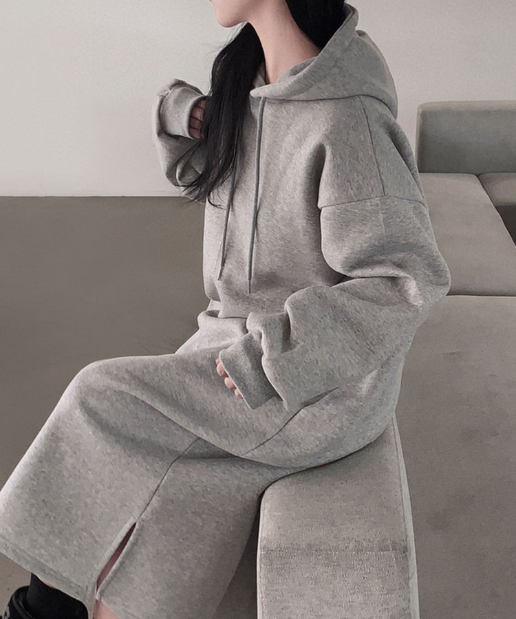 フードデイリーロングワンピース GREY