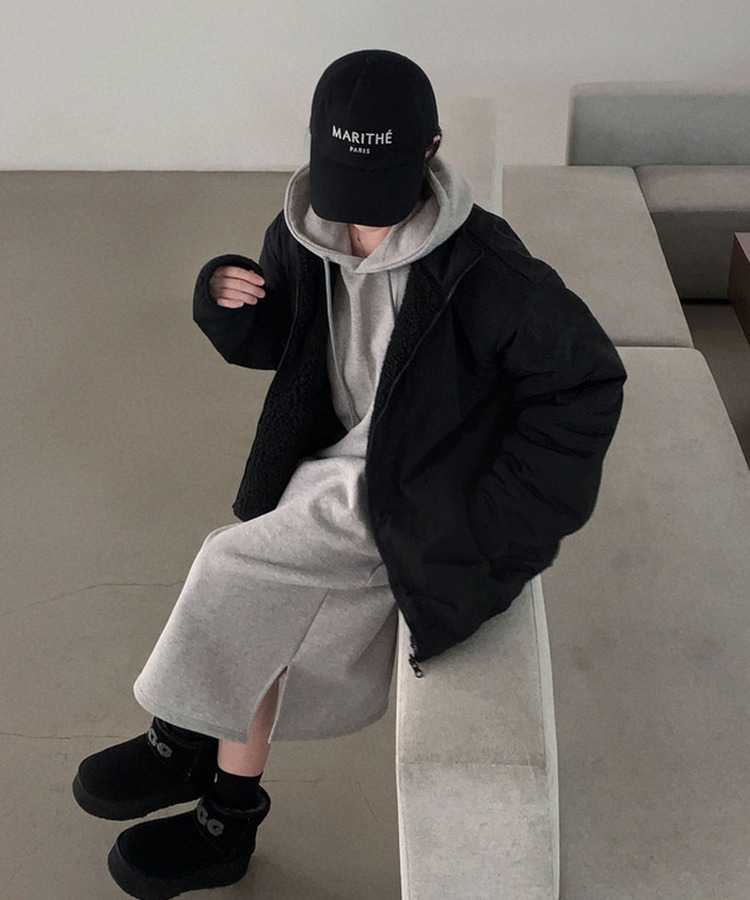 フードデイリーロングワンピース GREY