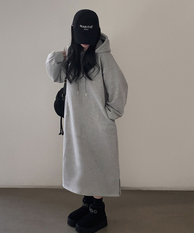 フードデイリーロングワンピース GREY