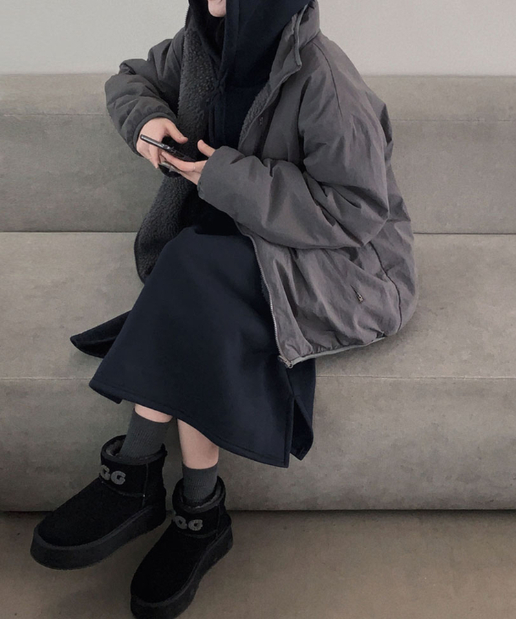 フードデイリーロングワンピース NAVY