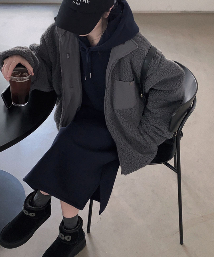 フードデイリーロングワンピース NAVY