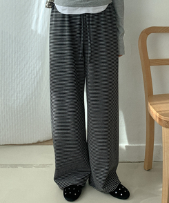 ストライプワイドバンディングパンツ CHARCOAL