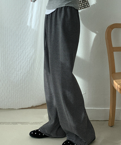 ストライプワイドバンディングパンツ CHARCOAL