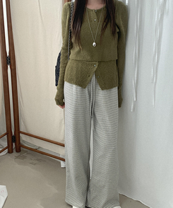 ストライプワイドバンディングパンツ IVORY