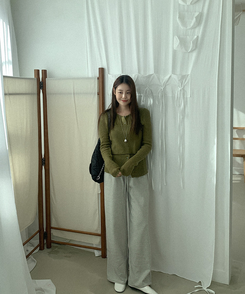 ストライプワイドバンディングパンツ IVORY