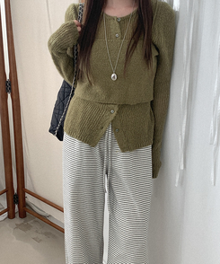 ストライプワイドバンディングパンツ IVORY