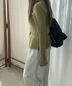 ストライプワイドバンディングパンツ IVORY