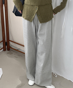 ストライプワイドバンディングパンツ IVORY