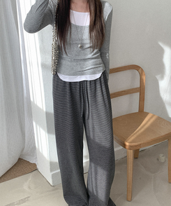 ストライプワイドバンディングパンツ CHARCOAL