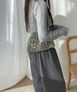 ストライプワイドバンディングパンツ CHARCOAL