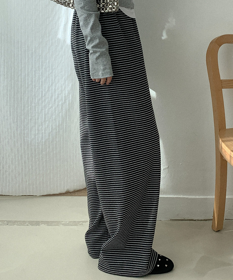 ストライプワイドバンディングパンツ CHARCOAL