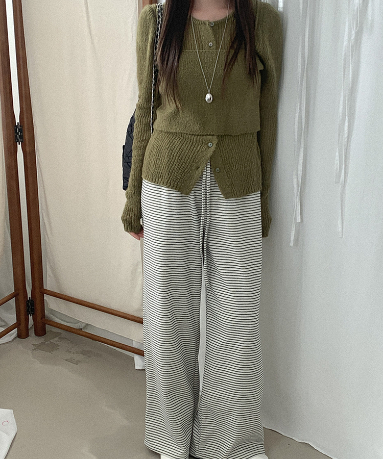 ストライプワイドバンディングパンツ IVORY