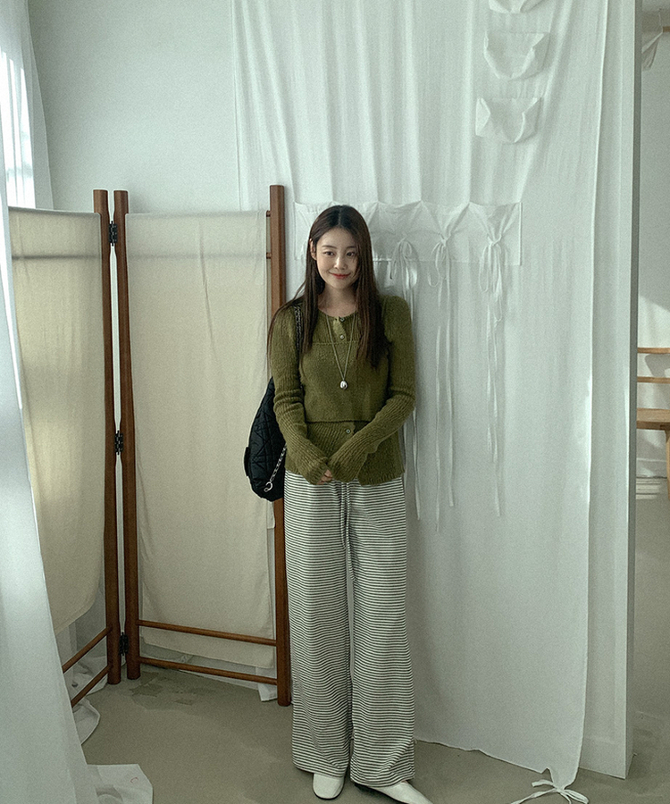 ストライプワイドバンディングパンツ IVORY