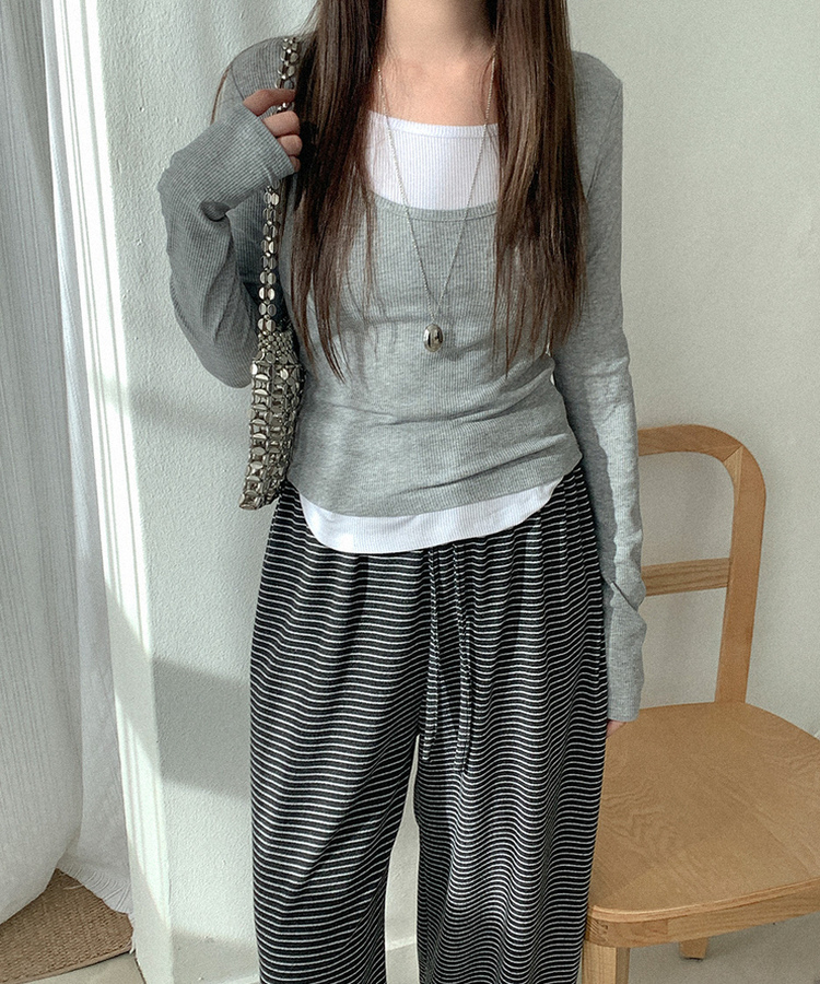 ストライプワイドバンディングパンツ CHARCOAL